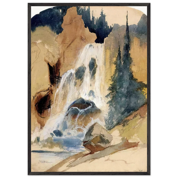 Crystal Falls watercolour - Thomas Moran 70x100 cm / 28x40 inches Framed Art Print – Black Wooden Frame