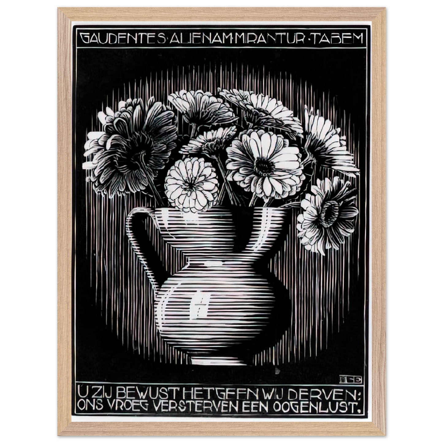 MC Escher - EMBLEMATA VASE Wall Art - 60x80 cm / 24x32 inches - Premium Wooden Framed Poster With Fine Art Paper-canvas - Wood frame