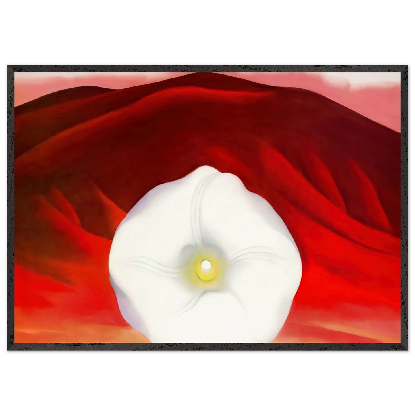 Red hills and white flower - Georgia OKeeffe 70x100 cm / 28x40 inches Framed Art Print – Black Wooden Frame