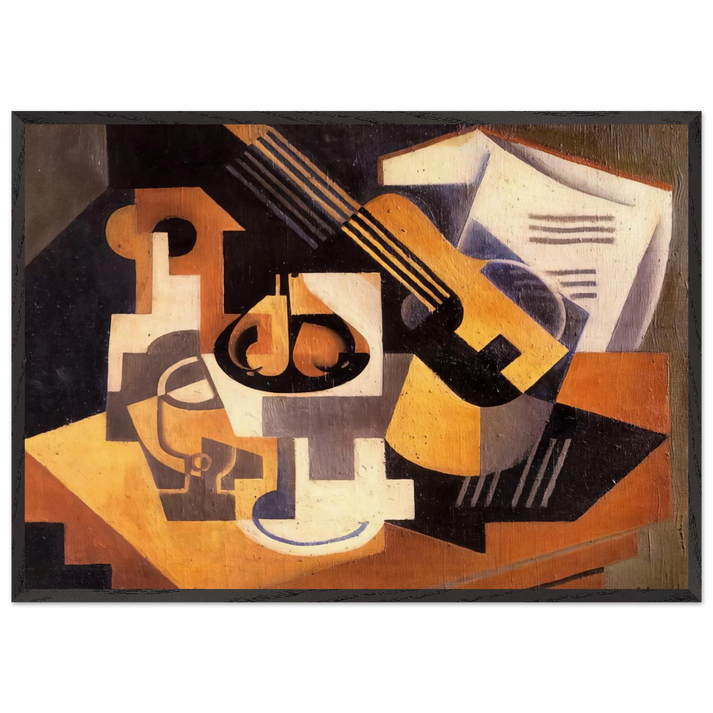 GUITAR AND FRUIT BOWL ON A TABLE 1918 - Juan Gris 70x100 cm / 28x40 inches Framed Art Print – Black Wooden Frame
