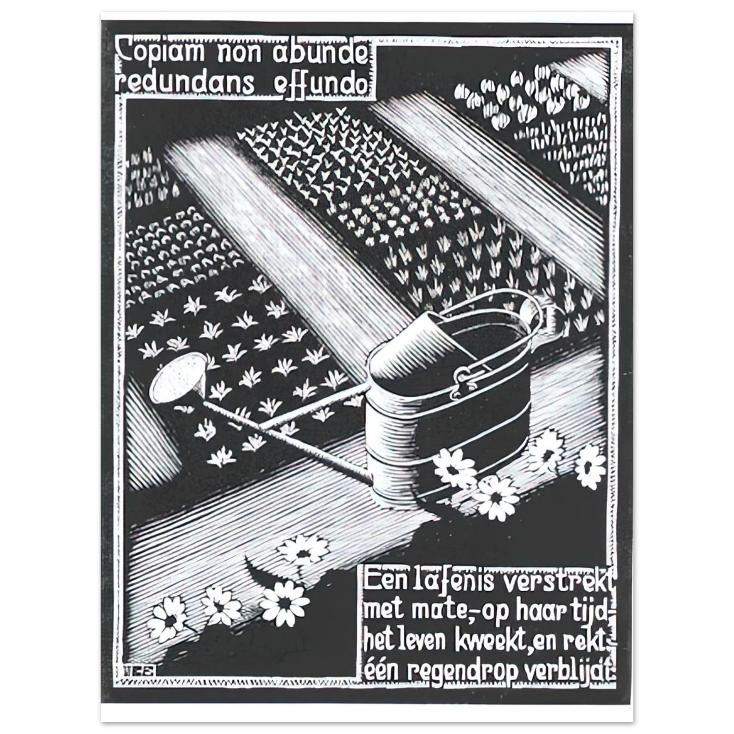MC Escher - WATERINGCAN Wall Art - 30x40 cm / 12x16 inches - Premium Wooden Framed Poster With Fine Art Paper - Wood frame