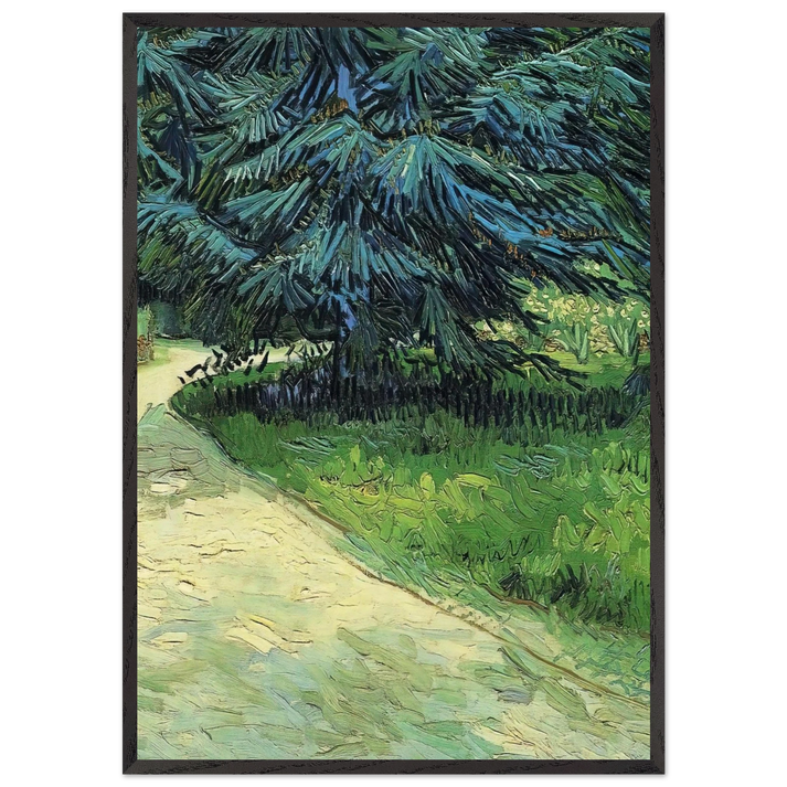 Public Garden with Couple and Blue Fir Tree The Poet s Garden III - Vincent van Gogh 70x100 cm / 28x40 inches Framed Art Print – Black Wooden Frame