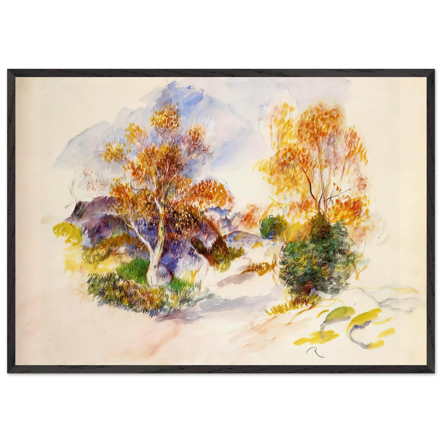Landscape with Trees N1 - Pierre-Auguste Renoir 70x100 cm / 28x40 inches Framed Art Print – Black Wooden Frame