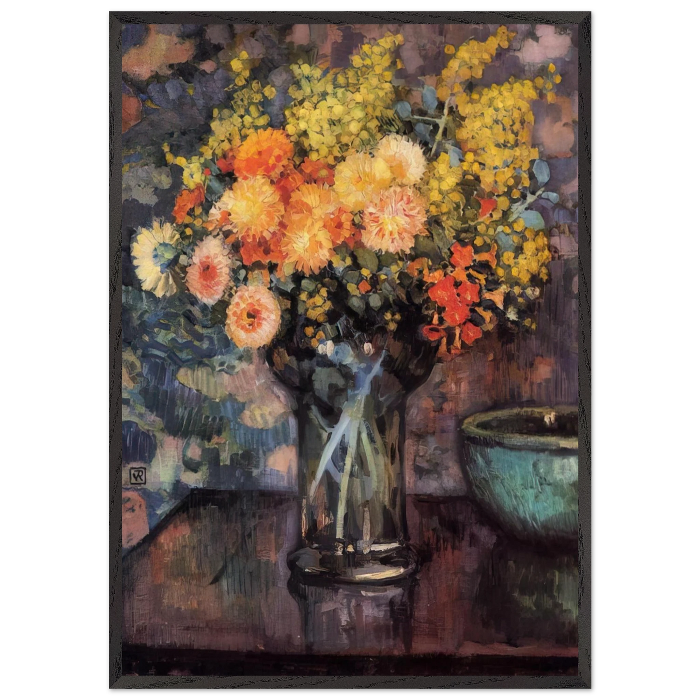VASE OF FLOWERS N2 - Theo van Rysselberghe 70x100 cm / 28x40 inches Framed Art Print – Black Wooden Frame