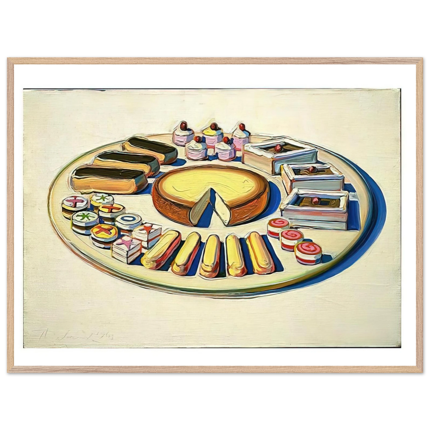 Wayne Thiebaud - French Pastries - 1963 Wall Art - 60x80 cm / 24x32 inches - Premium Wooden Framed Poster With Fine Art Paper-canvas - Wood frame