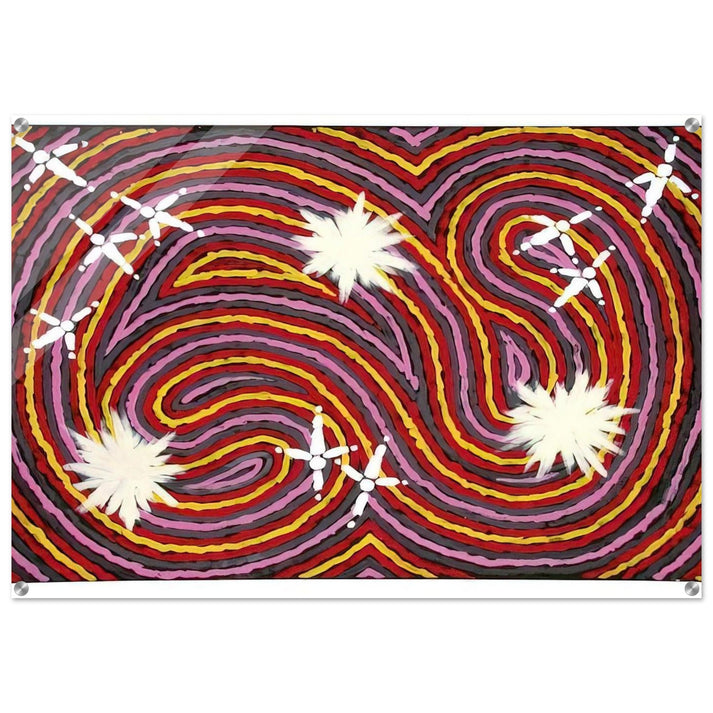 Rêve Ver De Terre Et Du Corbeau - 1999 - Clifford Possum Tjapaltjarri Acrylic Print - 70x100 cm / 28x40″ inches