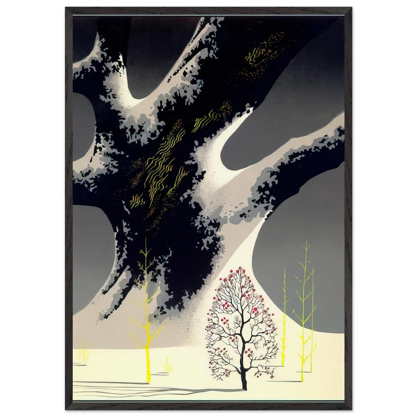 Winter Oak - Eyvind Earle 70x100 cm / 28x40 inches Framed Art Print – Black Wooden Frame
