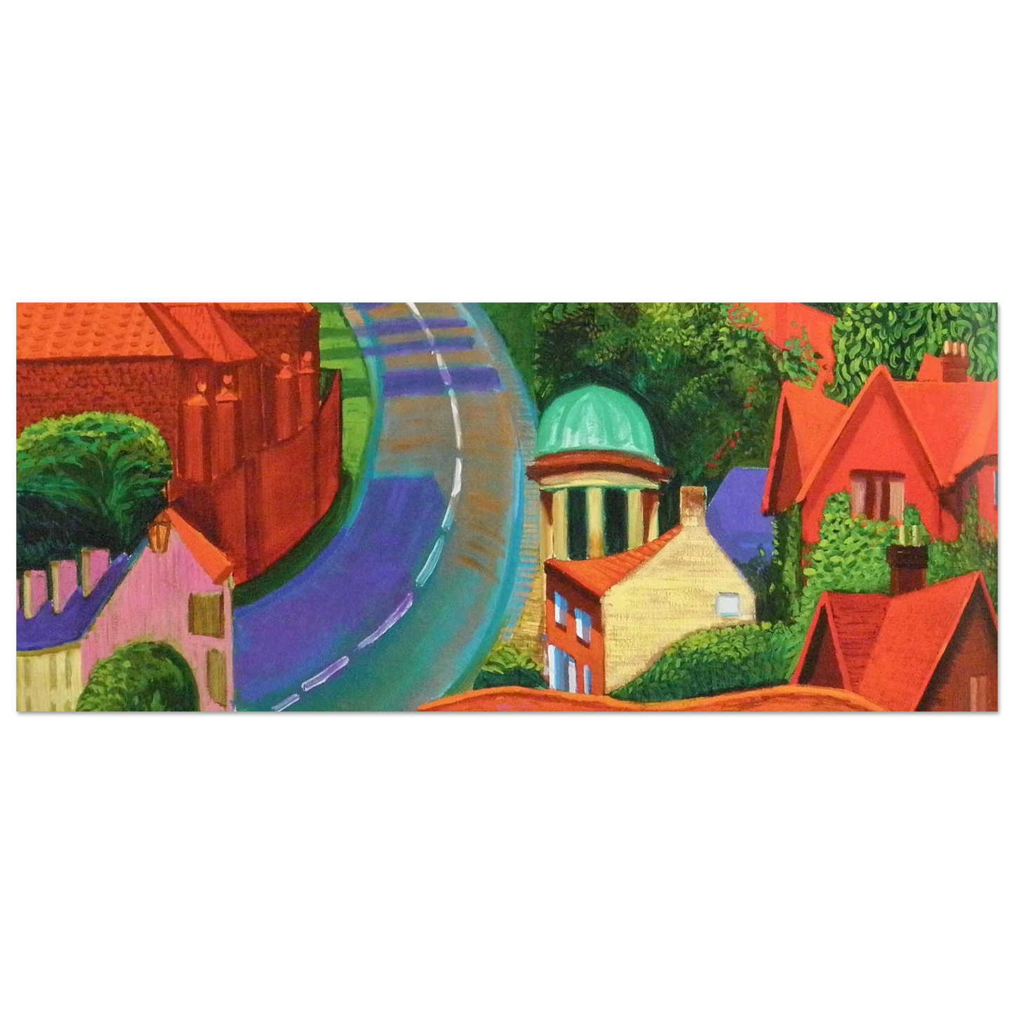 David Hockney - The Road to York Through Sledmere - 28x43 cm / XL (11x17 inches) - Premium Wooden Framed Poster With Fine Art Paper-canvas - Black frame