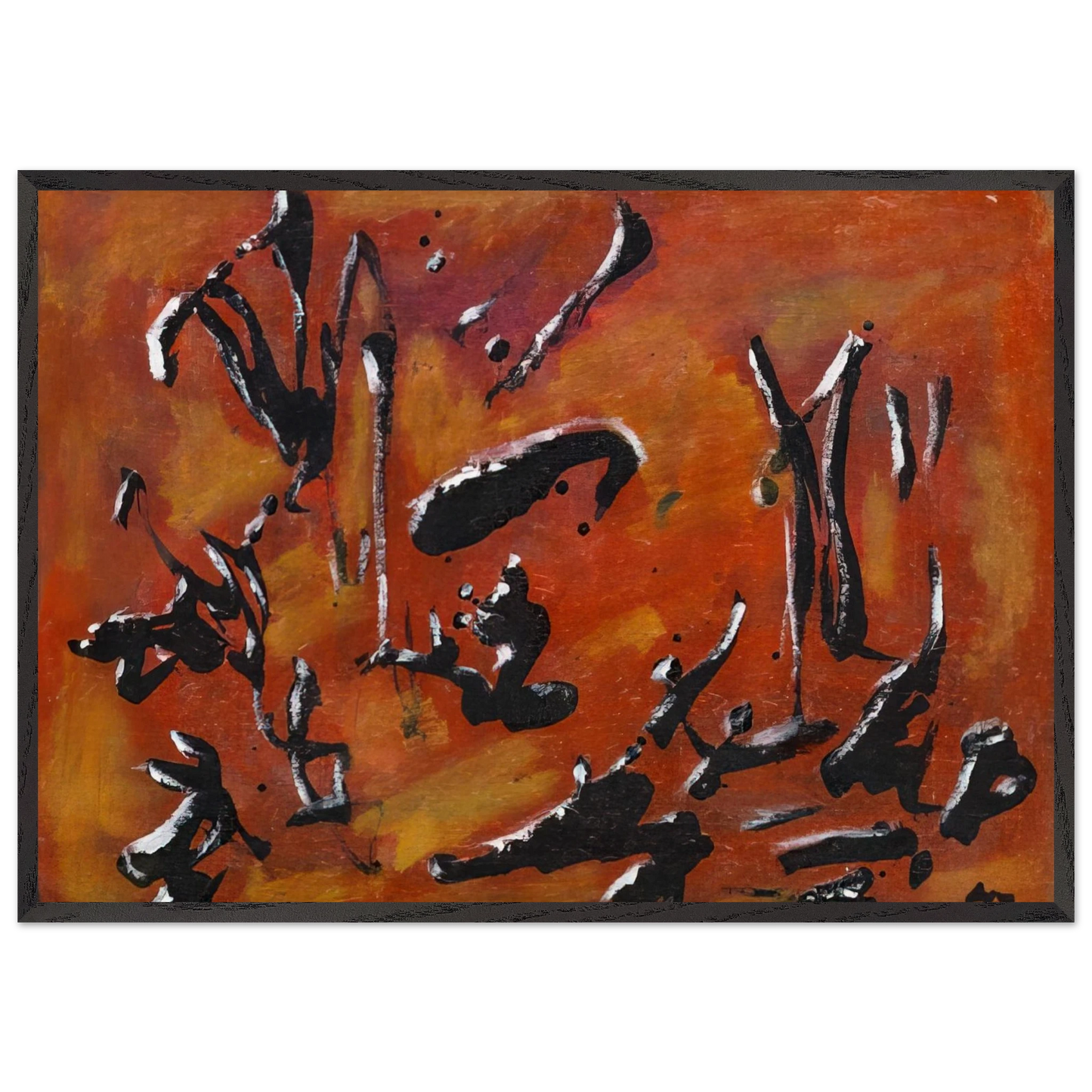 Red Abstract Composition - Art Informel Surrealism - Henri Michaux 70x100 cm / 28x40 inches Framed Art Print – Black Wooden Frame