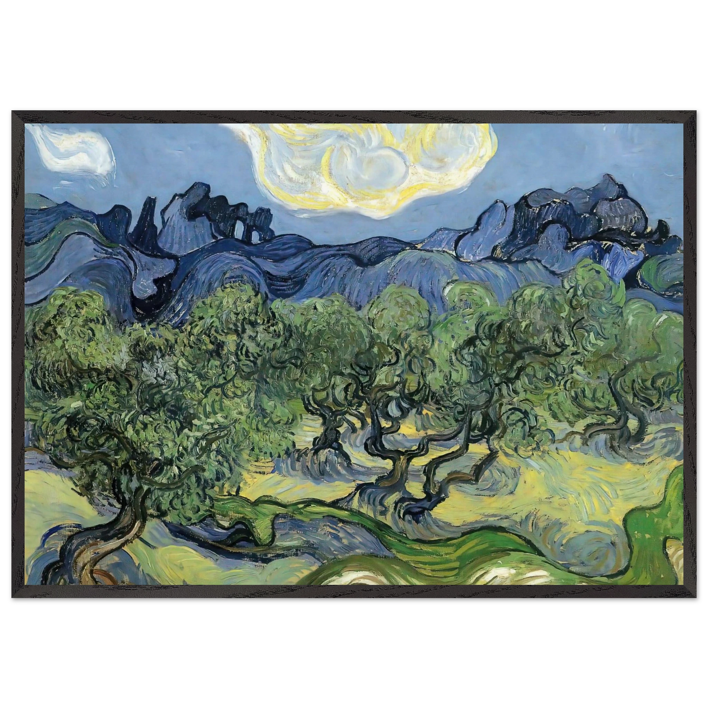 The Alpilles with Olive Trees in the Foreground - Vincent van Gogh Framed Art Print – Black Wooden Frame - Default Title - -Framed Art Print