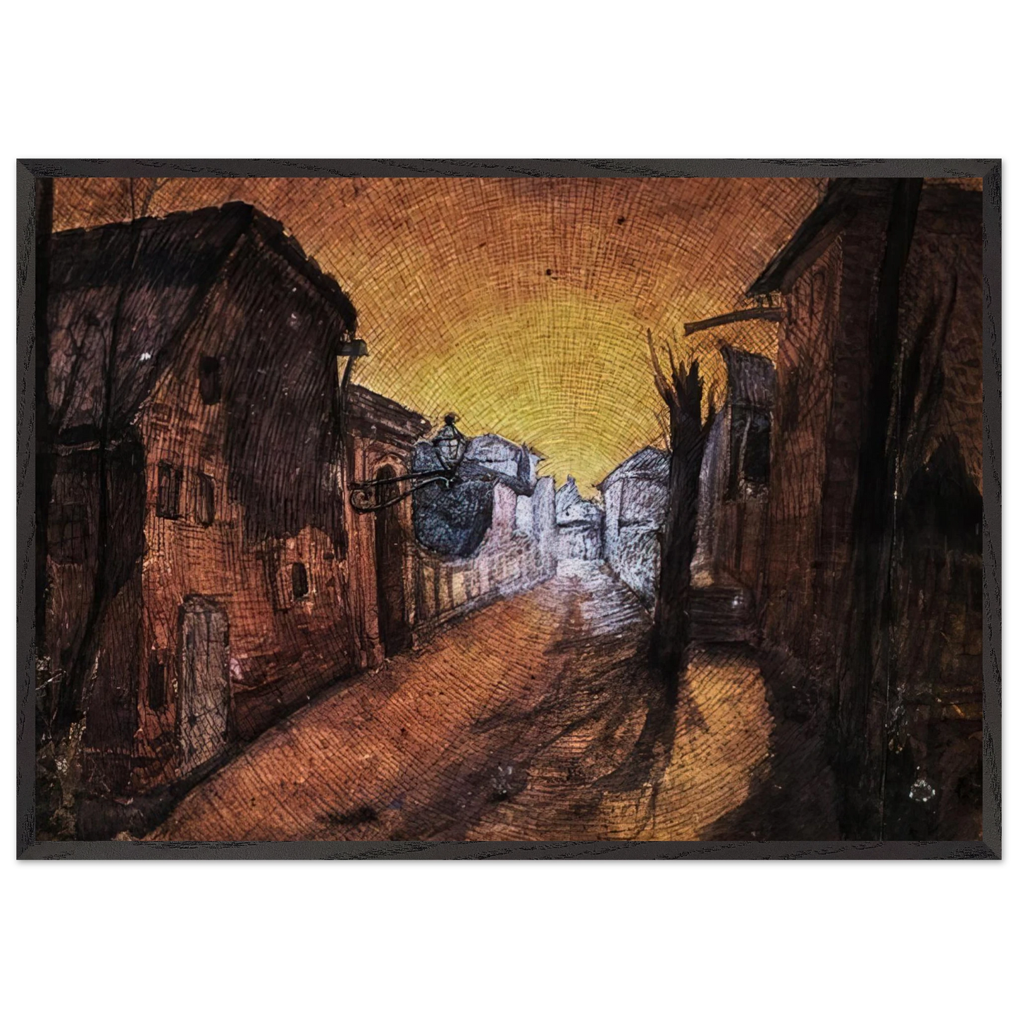 LA STRADA DI CASA 1900 - Carlo Carra 70x100 cm / 28x40 inches Framed Art Print – Black Wooden Frame