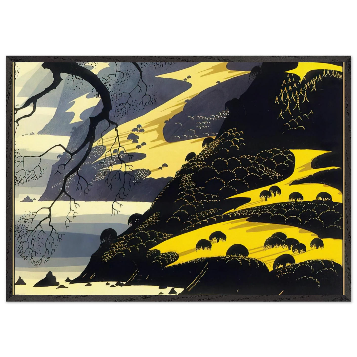 Coastal Fog - Eyvind Earle 70x100 cm / 28x40 inches Framed Art Print – Black Wooden Frame