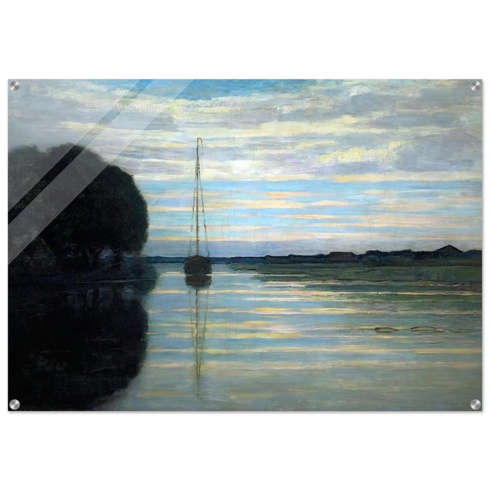 River view with a boat Sun - Piet Mondrian Acrylic Print - 70x100 cm / 28x40″ inches | Piet Mondrian Wall Art | Piet Mondrian Prints