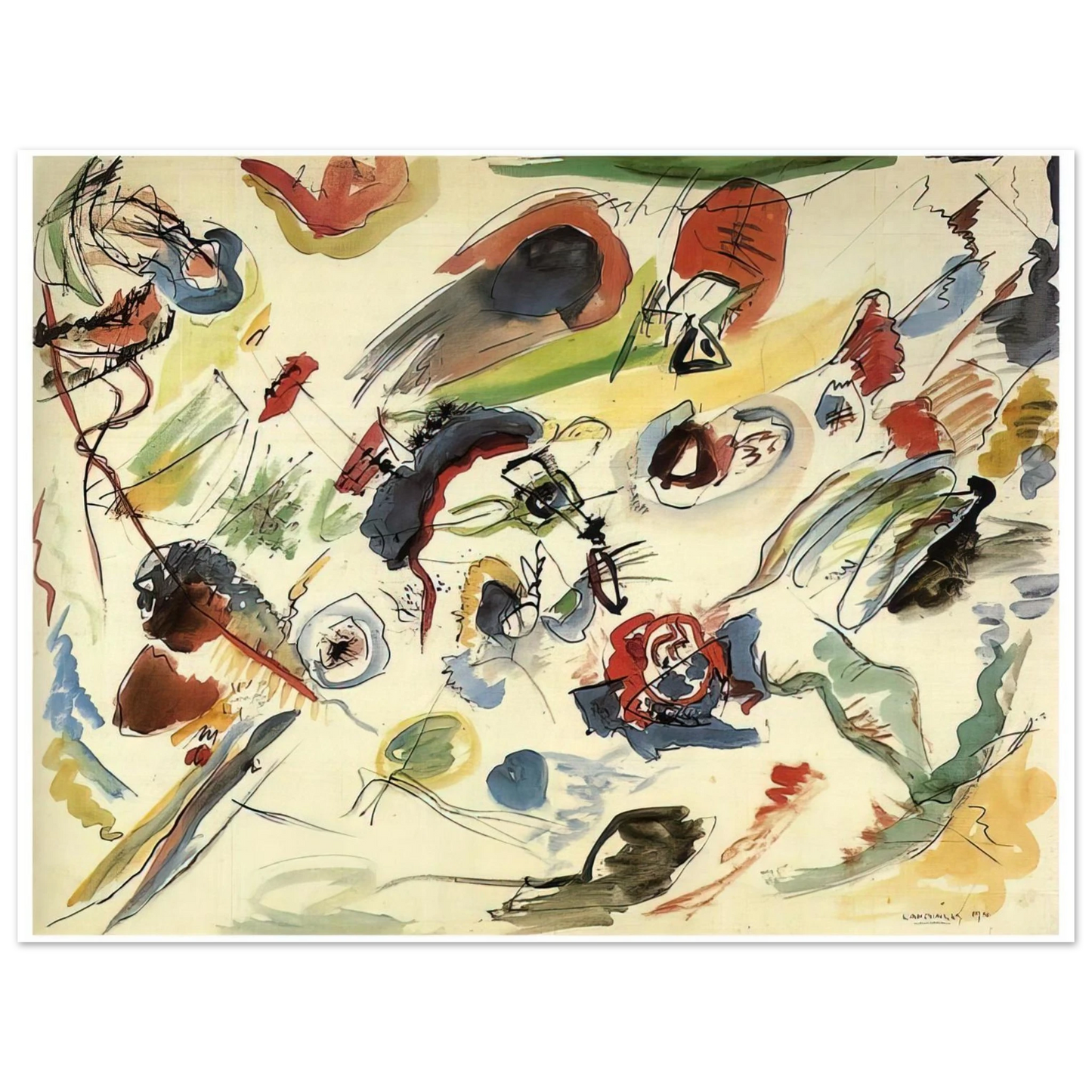 Wassily Kandinsky - UNTITLED FIRST ABSTRACT WATERCOLOR 1910 Fine Art Poster - Default Title