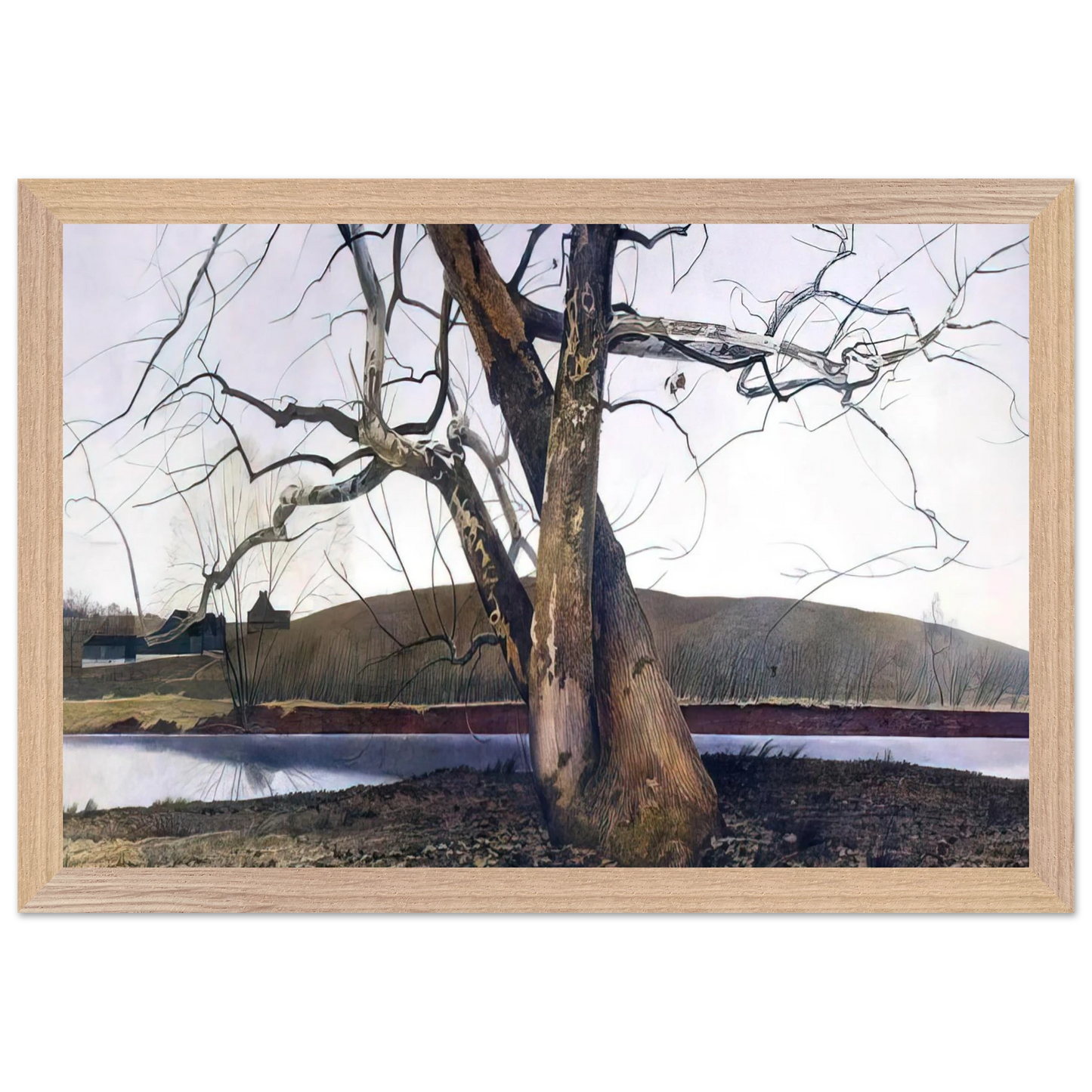 Andrew Wyeth - DIL HUEY FARM Wall Art - 60x80 cm / 24x32 inches - Premium Wooden Framed Poster With Fine Art Paper-canvas - Wood frame