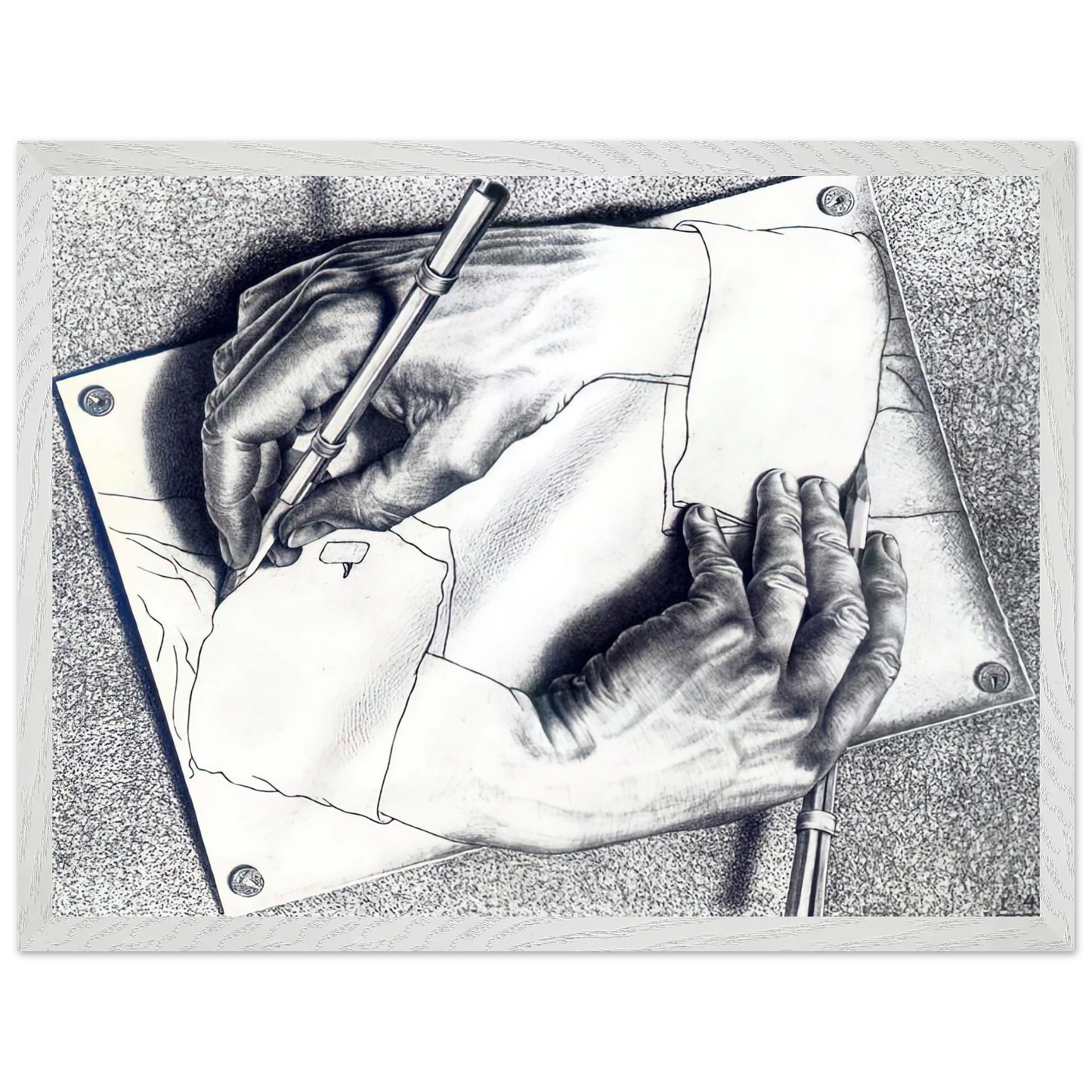 MC Escher - DRAWING HANDS Wall Art - 21x29.7 cm / 8x12" - Premium Wooden Framed Poster With Fine Art Paper - Black frame
