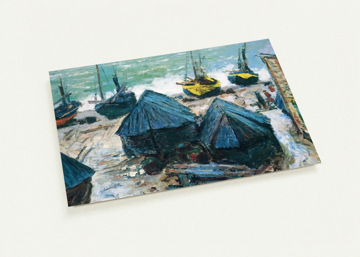 Boats on the Beach at Etretat By claude monet Pack of 10 Post Cards | claude monet Post Cards | A6 (10.5 x 14.8 cm) - 4.1 x 5.8 inches