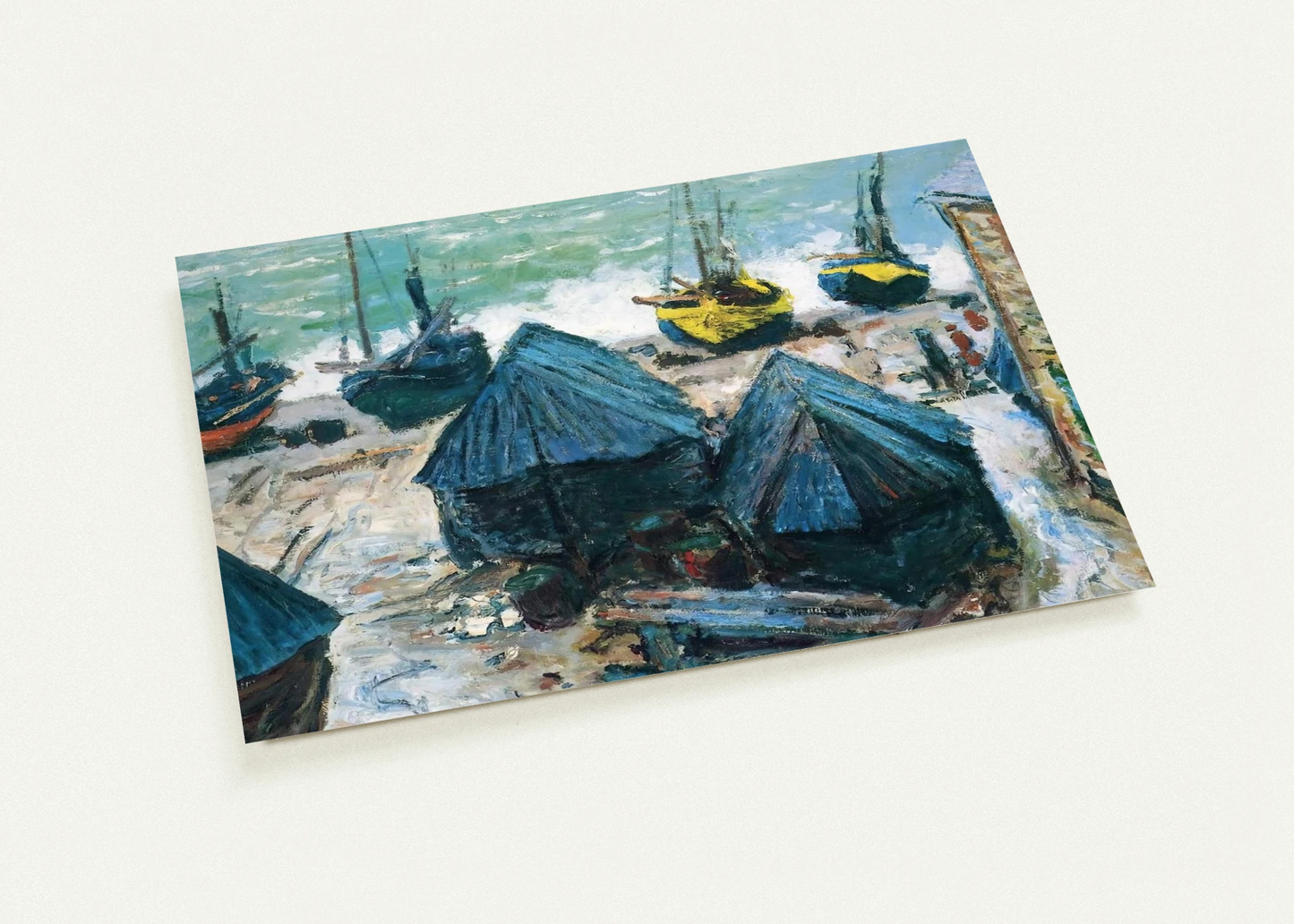 Boats on the Beach at Etretat By claude monet Pack of 10 Post Cards | claude monet Post Cards | A6 (10.5 x 14.8 cm) - 4.1 x 5.8 inches