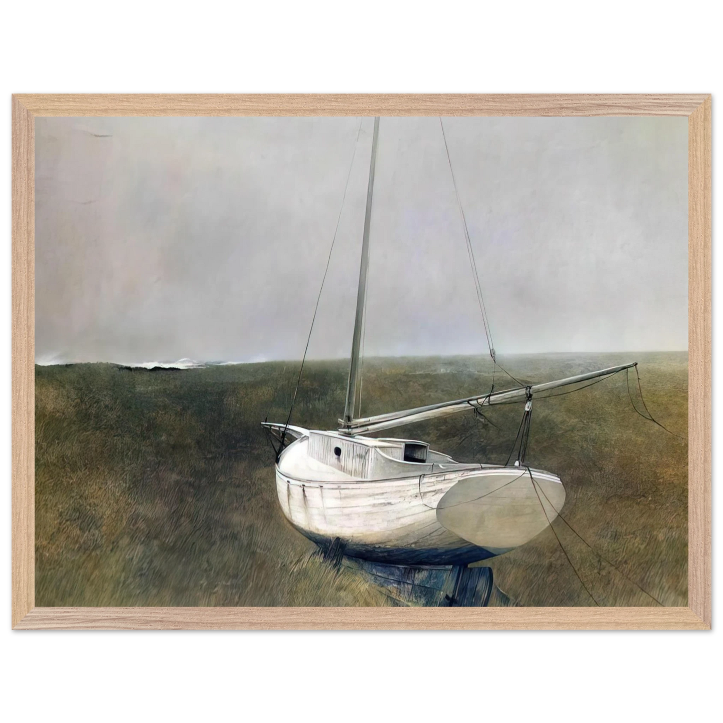 Andrew Wyeth - BELOW DOVER 1950 Wall Art - 21x29.7 cm / 8x12" - Premium Wooden Framed Poster With Fine Art Paper - White frame
