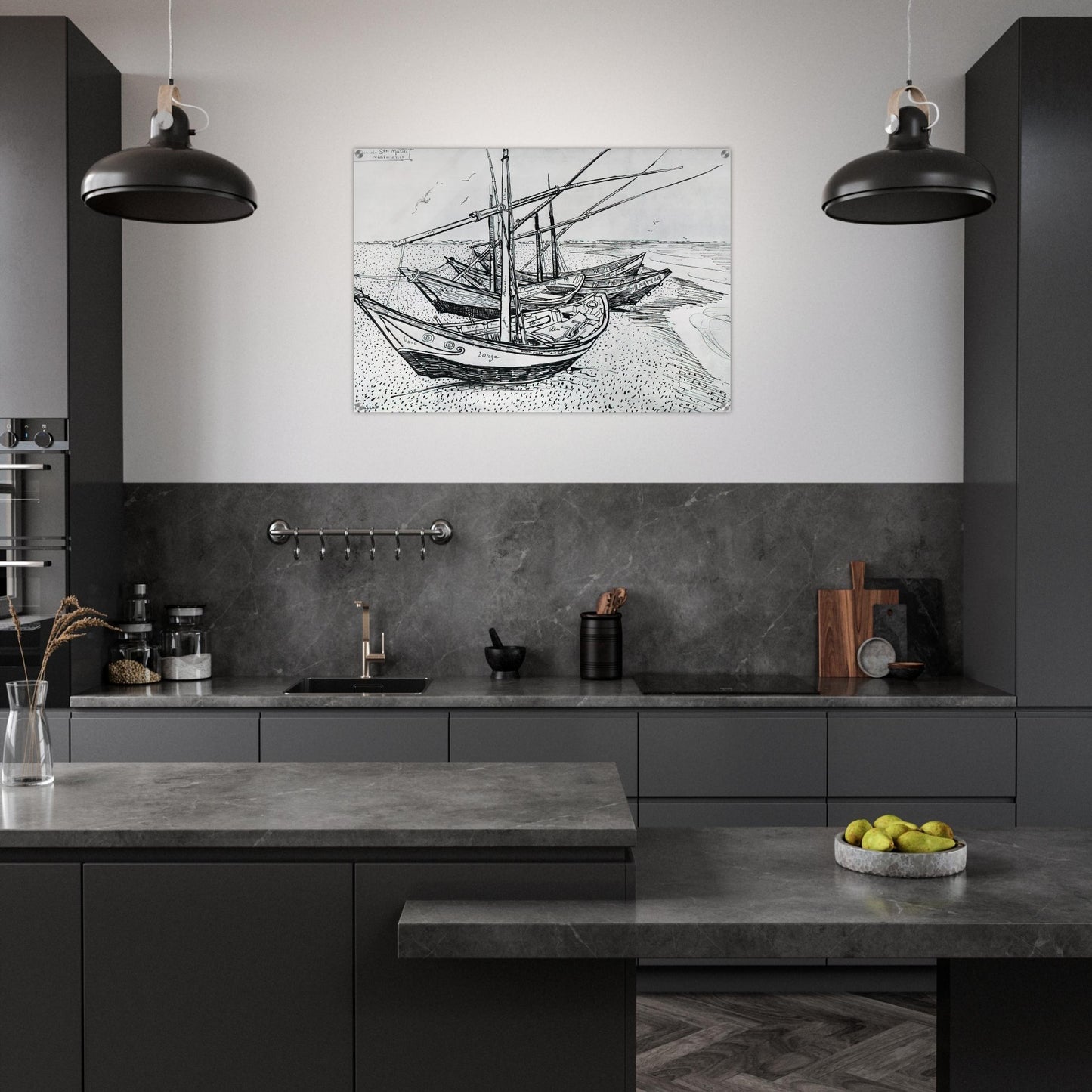 Fishing boats on the Beach at Les Saintes-Maries-de-la-Mer - Vincent van Gogh Acrylic Print - 70x100 cm / 28x40″ inches