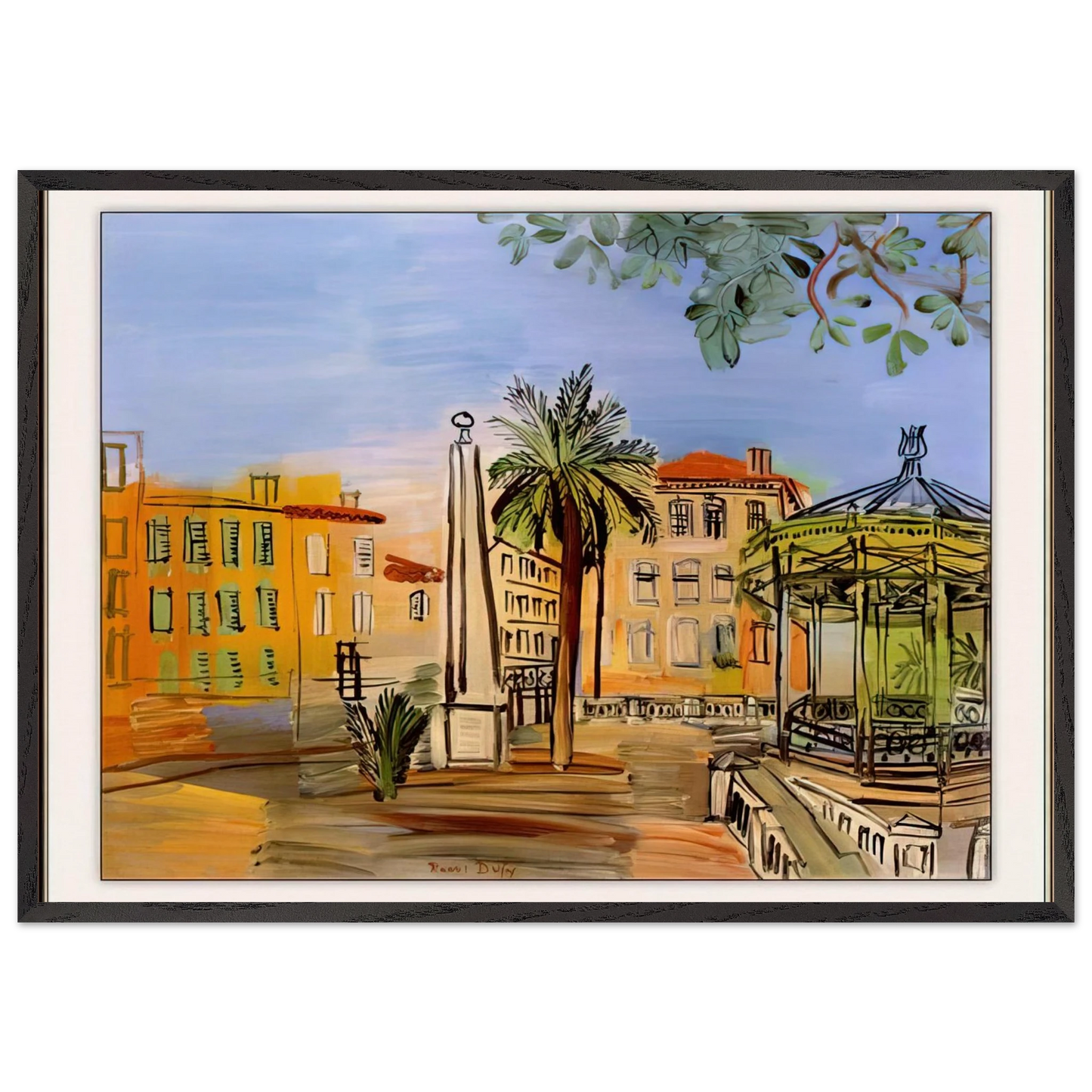 THE SQUARE IN HYERES - Raoul Dufy Framed Art Print – Black Wooden Frame - Default Title - -Framed Art Print