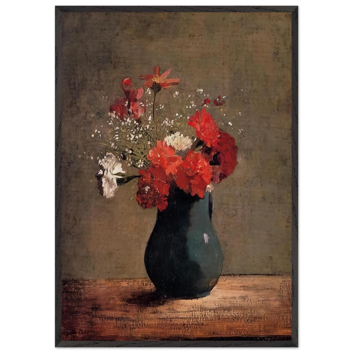 CARNATIONS AND BABY S BREATH IN A GREEN PITCHER - Odilon Redon 70x100 cm / 28x40 inches Framed Art Print – Black Wooden Frame