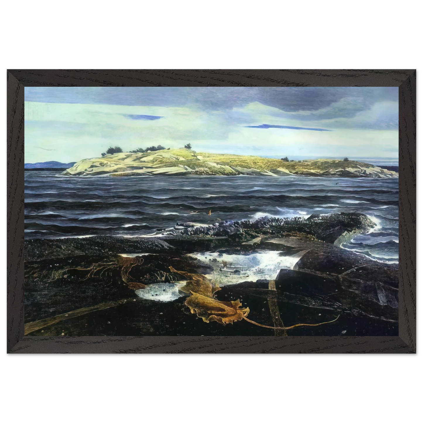 Andrew Wyeth - LITTLE CALDWELLS ISLAND Wall Art - 60x80 cm / 24x32 inches - Premium Wooden Framed Poster With Fine Art Paper - White frame