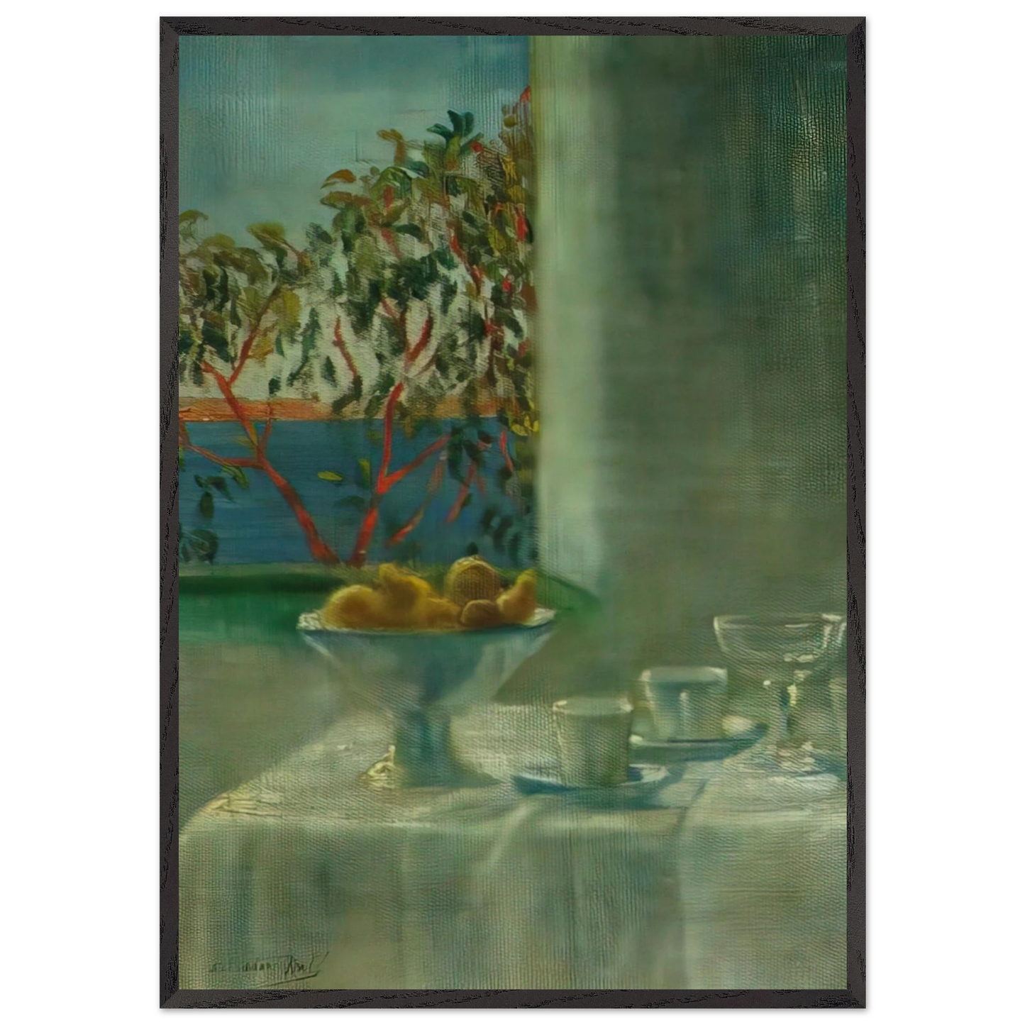 STILL LIFE BY A WINDOW - Salvador Dali Framed Art Print – Black Wooden Frame - Default Title - -Framed Art Print