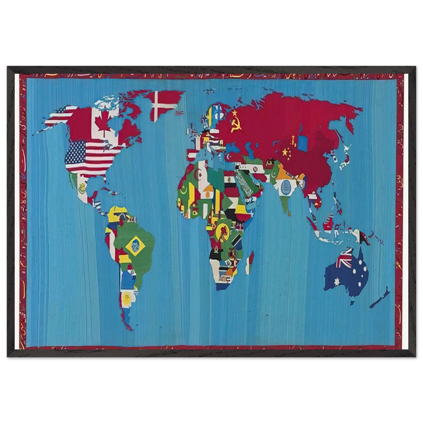 MAPPA DEL MONDO 1988 - Alighiero Boetti Framed Art Print – Black Wooden Frame - Default Title - -Framed Art Print