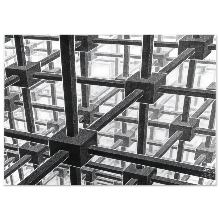 MC Escher - CUBIC SPACE DIVISION Wall Art - 60x80 cm / 24x32 inches - Premium Wooden Framed Poster With Fine Art Paper - Black frame