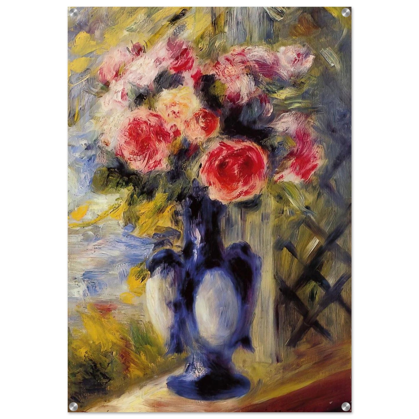 Bouquet of Roses in a Blue Vase - Pierre-Auguste Renoir Acrylic Print - 70x100 cm / 28x40″ inches