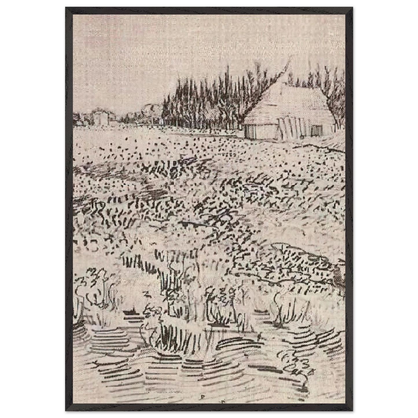 Landscape with Hut in the Camargue - Vincent van Gogh Framed Art Print – Black Wooden Frame - Default Title - -Framed Art Print