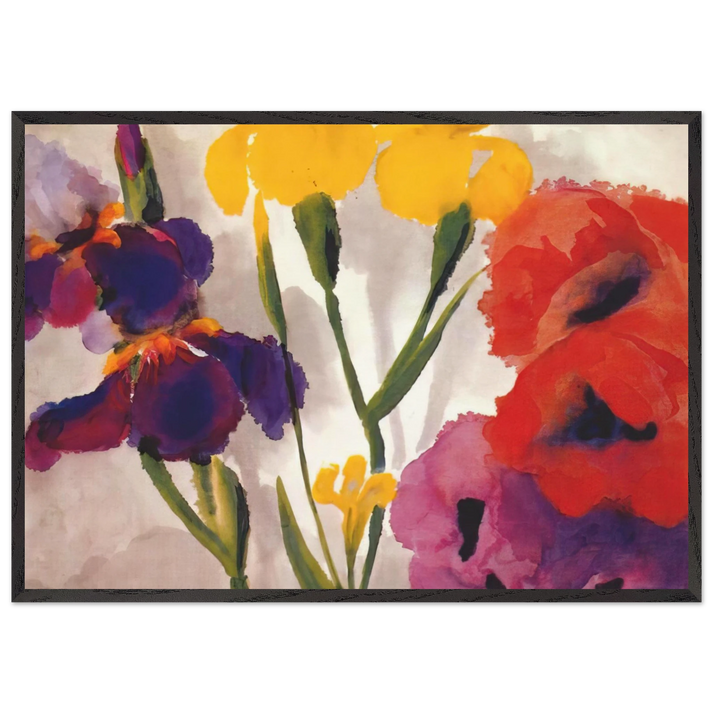 Irises and poppies - Emil Nolde 70x100 cm / 28x40 inches Framed Art Print – Black Wooden Frame