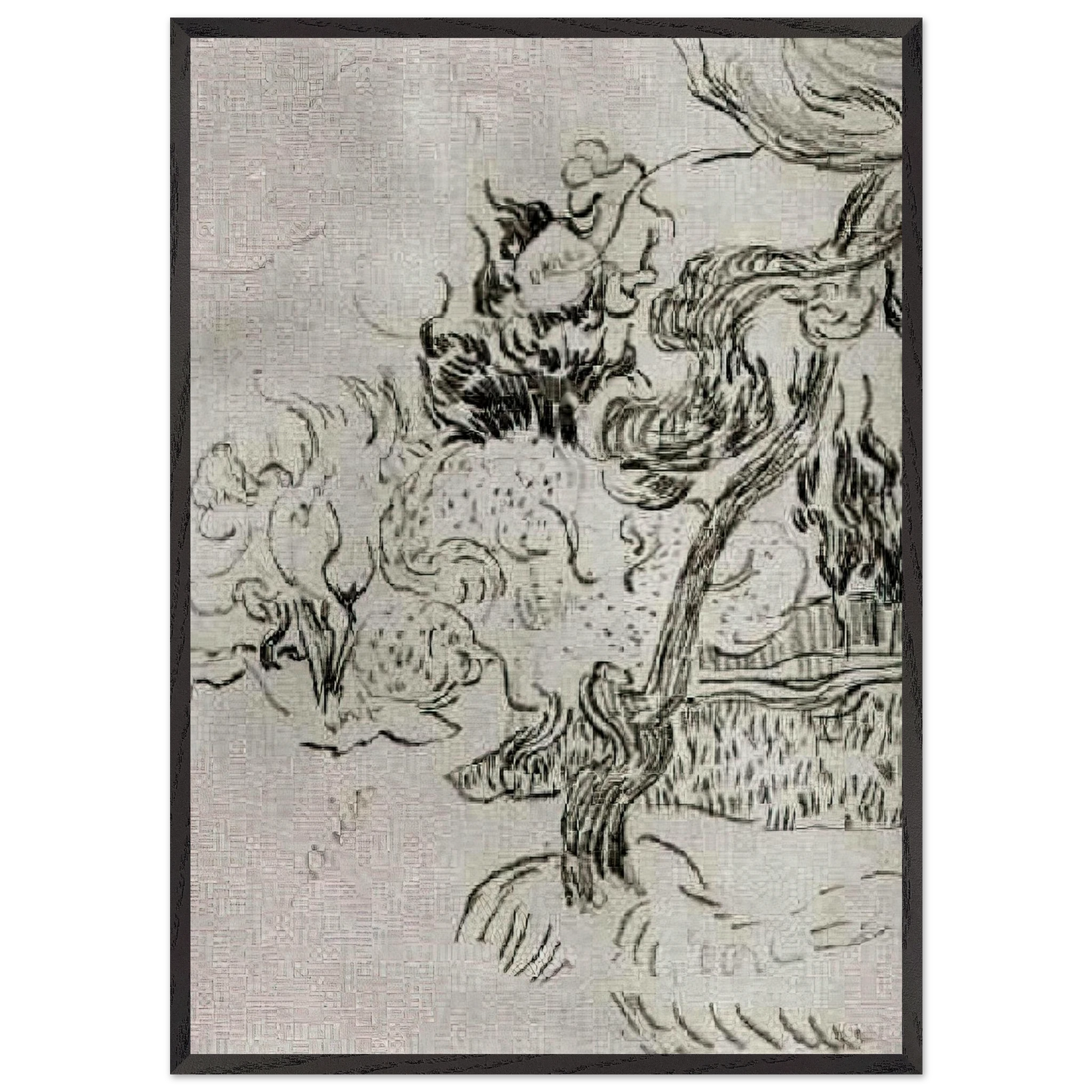 A Pine Tree and Cypresses in the Garden of the Asylum - Vincent van Gogh Framed Art Print – Black Wooden Frame - Default Title - -Framed Art Print