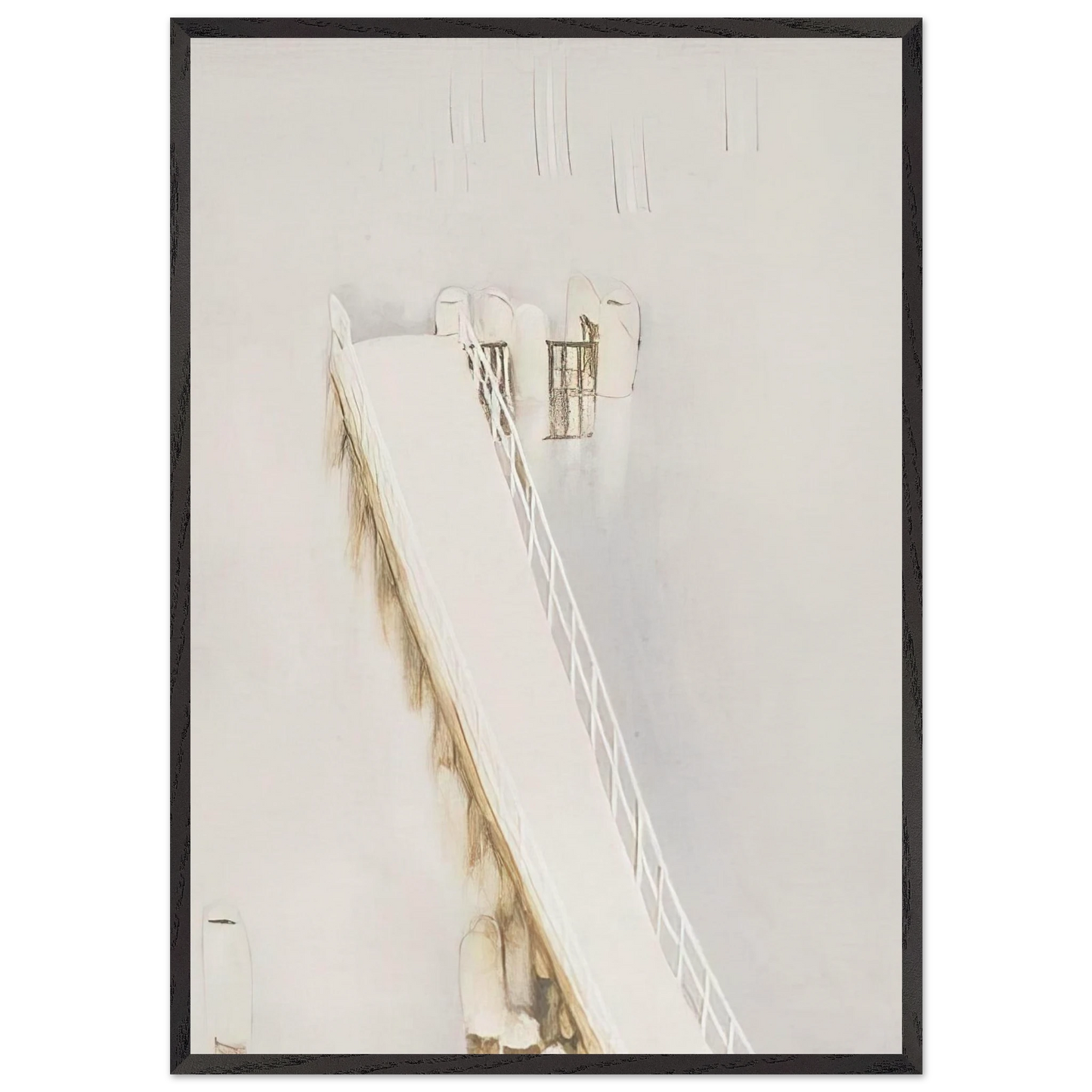 Lavender Bay Pier in the Rain - 1976 - Brett Whiteley 70x100 cm / 28x40 inches Framed Art Print – Black Wooden Frame