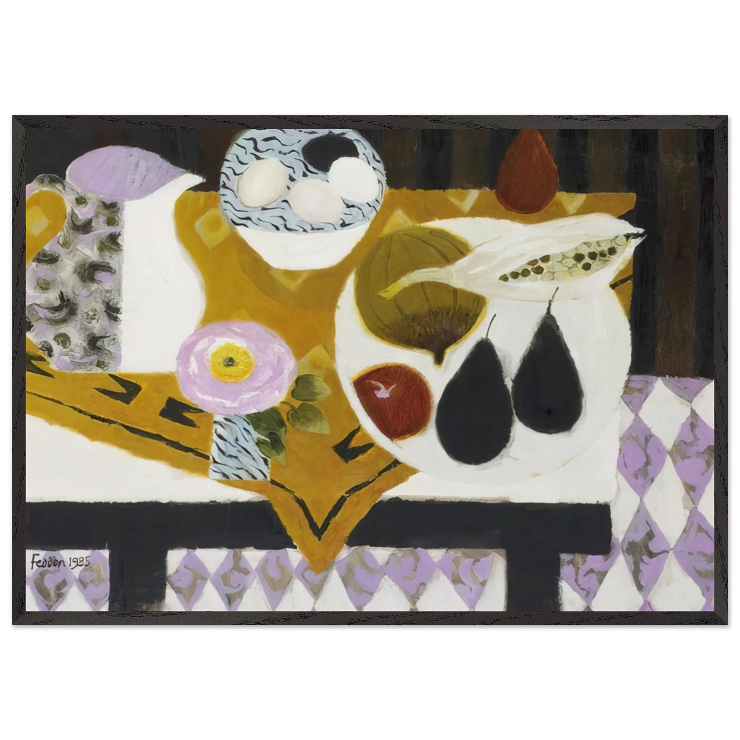 Bowl of Eggs - 1985 - Mary Fedden 70x100 cm / 28x40 inches Framed Art Print – Black Wooden Frame