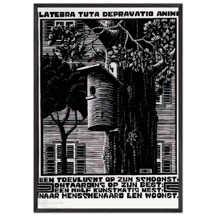 EMBLEMATA RETREAT - MC Escher 70x100 cm / 28x40 inches Framed Art Print – Black Wooden Frame | Maurits Cornelis Escher Prints
