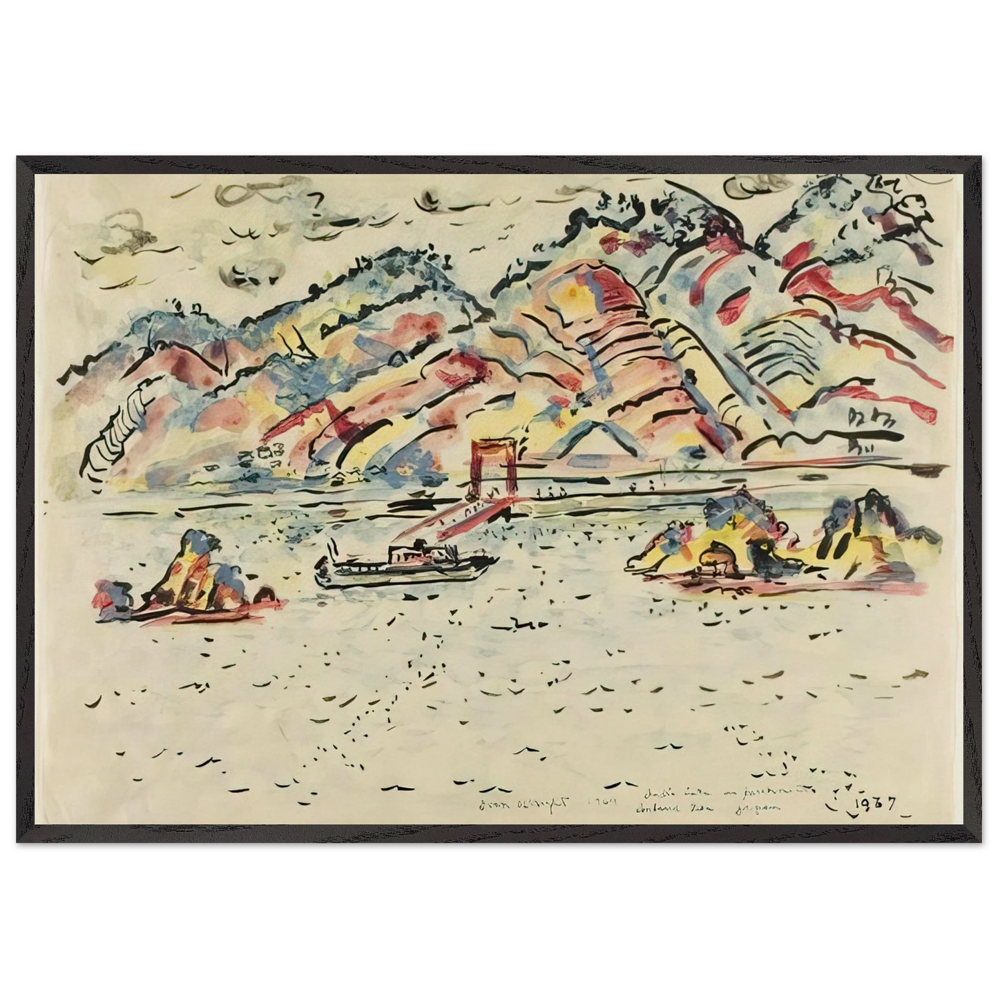INLAND SEA JAPAN 1967 - Ivan Albright 70x100 cm / 28x40 inches Framed Art Print – Black Wooden Frame