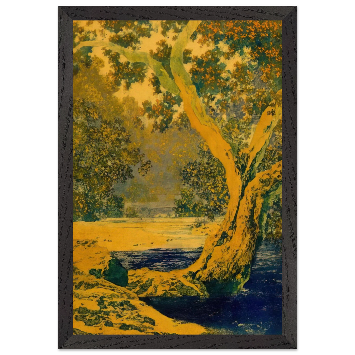 Maxfield Parrish - Study for Autumn Brook Wall Art - 30x40 cm / 12x16 inches - Premium Wooden Framed Poster With Fine Art Paper - Black frame