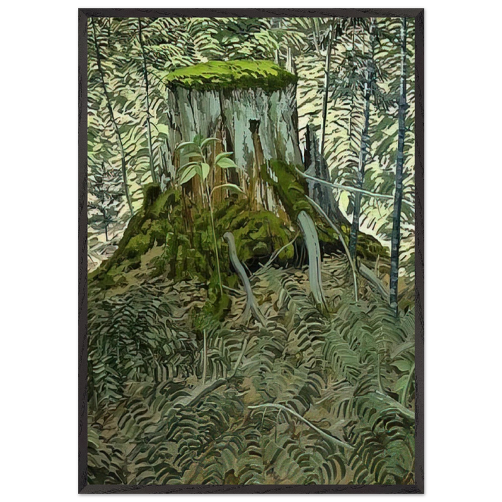 Stump and Ferns - Contemporary Realism - Neil Welliver 70x100 cm / 28x40 inches Framed Art Print – Black Wooden Frame
