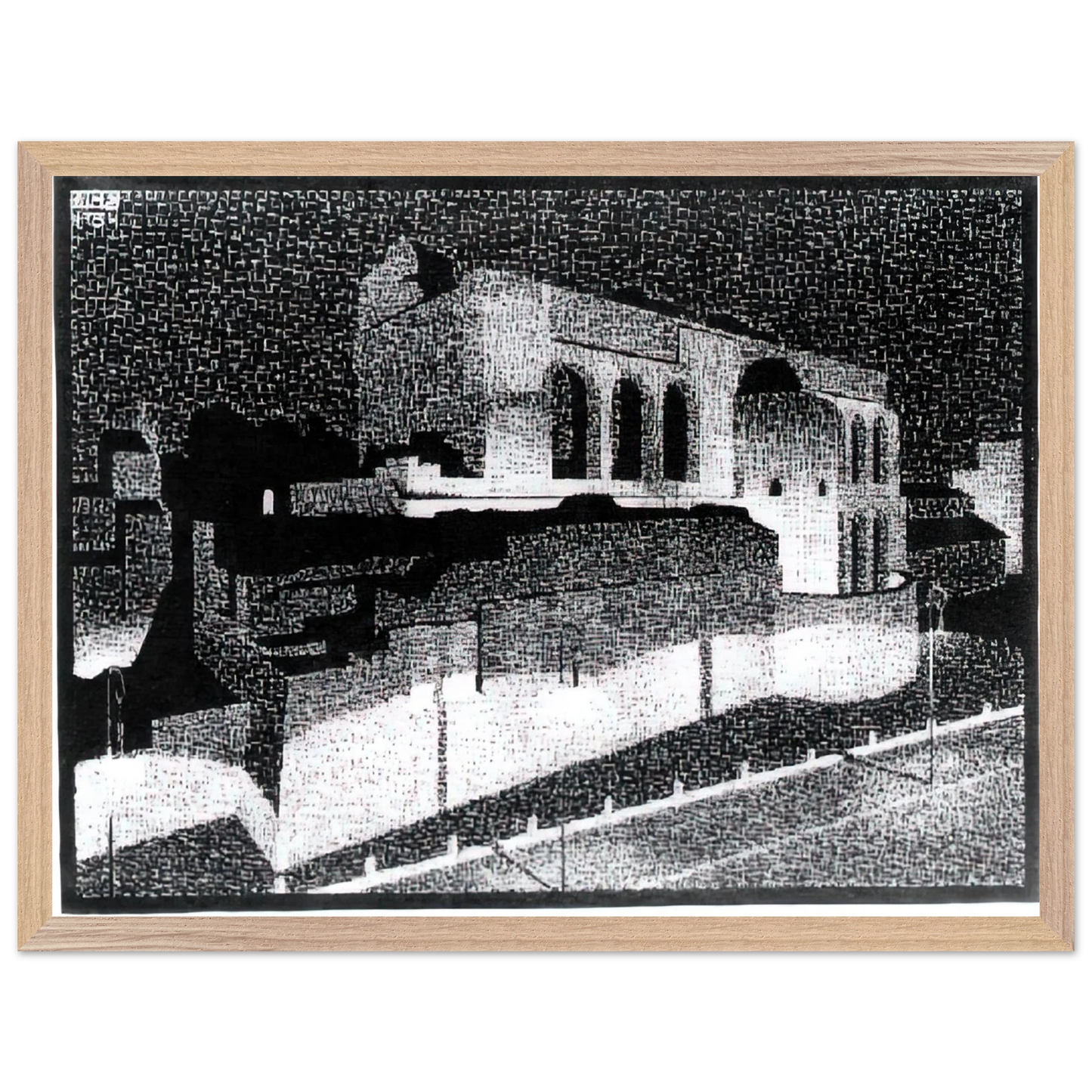 MC Escher - NOCTURNAL ROME BASILICA OF CONSTANTINE Wall Art - 60x80 cm / 24x32 inches - Premium Wooden Framed Poster With Fine Art Paper - Wood frame