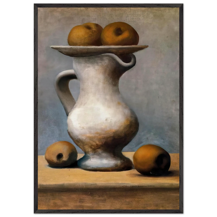 Still life with pitcher and apples - Pablo Picasso 70x100 cm / 28x40 inches Framed Art Print – Black Wooden Frame