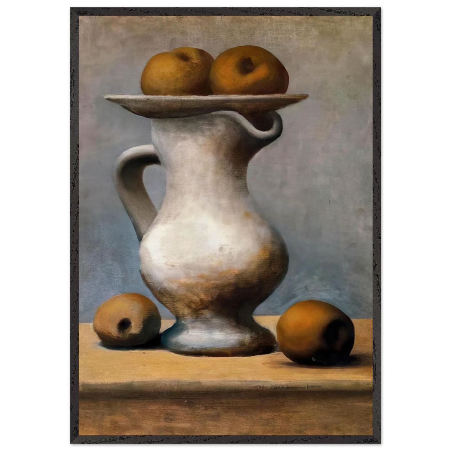 Still life with pitcher and apples - Pablo Picasso 70x100 cm / 28x40 inches Framed Art Print – Black Wooden Frame