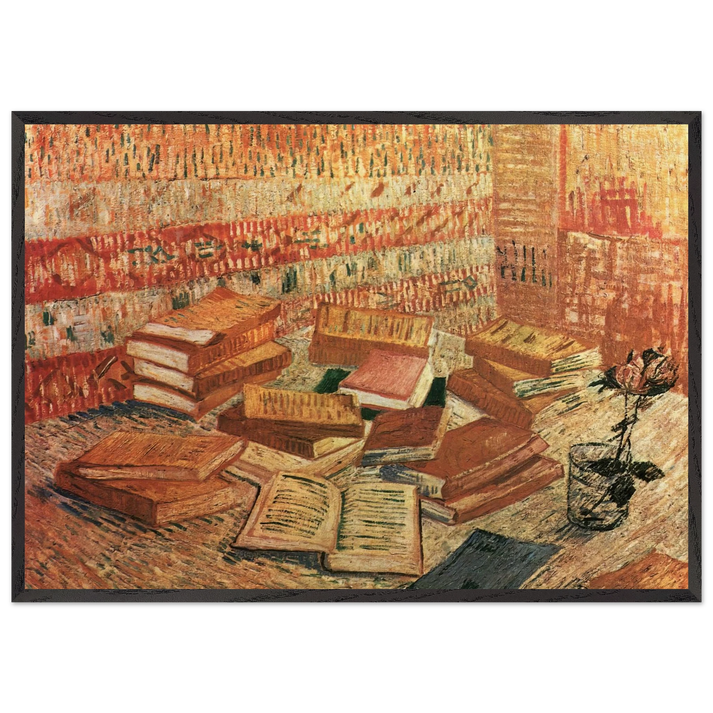 Still Life - French Novels and Rose - Vincent van Gogh 70x100 cm / 28x40 inches Framed Art Print – Black Wooden Frame
