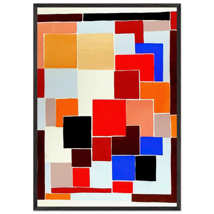 DESIGN IN THE STYLE OF MONDRIAN POSSIBLY FOR A RUG FROM COMPOSITIONS COLOURS IDEAS 1931 - Sonia Delaunay 70x100 cm / 28x40 inches Framed Art Print – Black Wooden Frame
