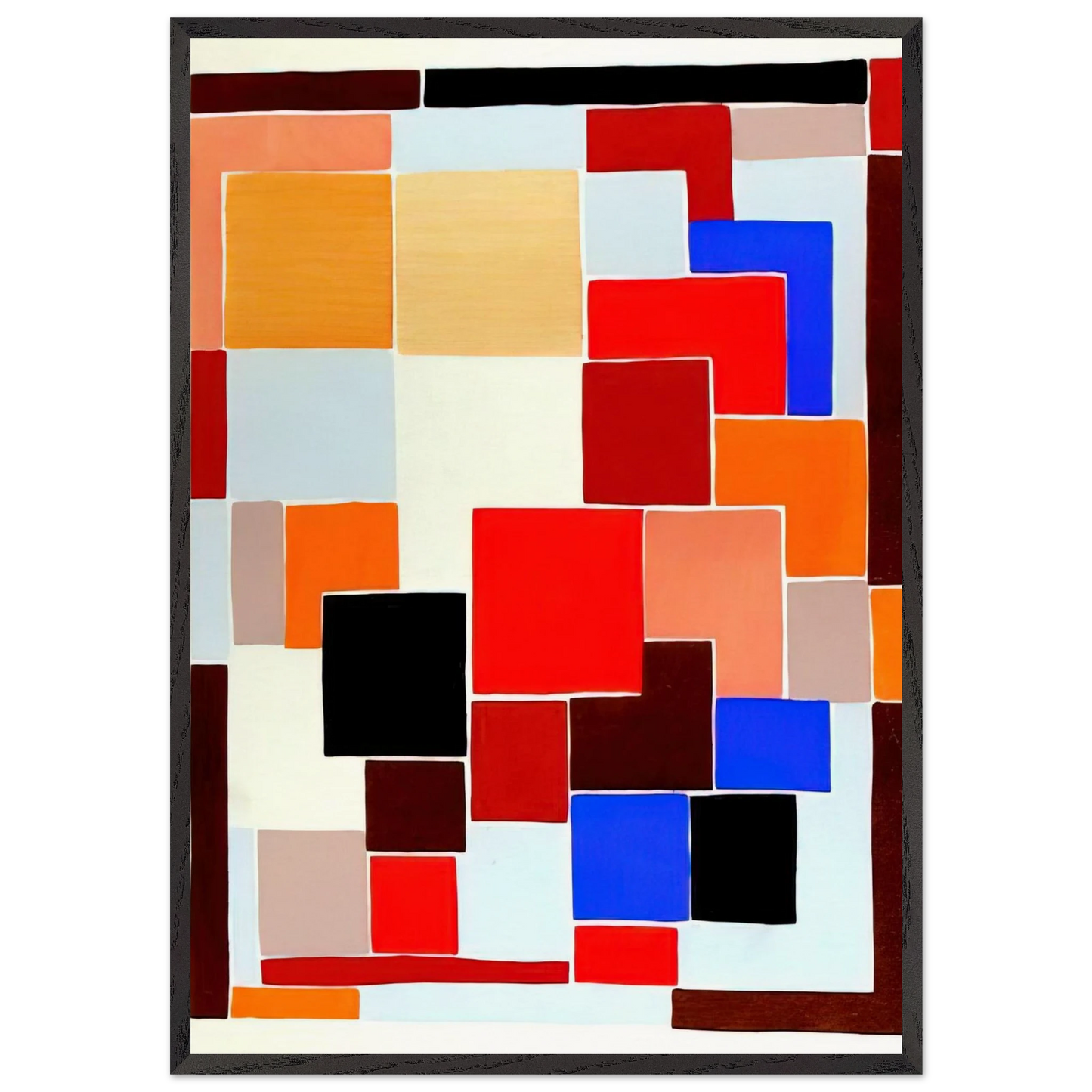 DESIGN IN THE STYLE OF MONDRIAN POSSIBLY FOR A RUG FROM COMPOSITIONS COLOURS IDEAS 1931 - Sonia Delaunay Framed Art Print – Black Wooden Frame - Default Title - -Framed Art Print