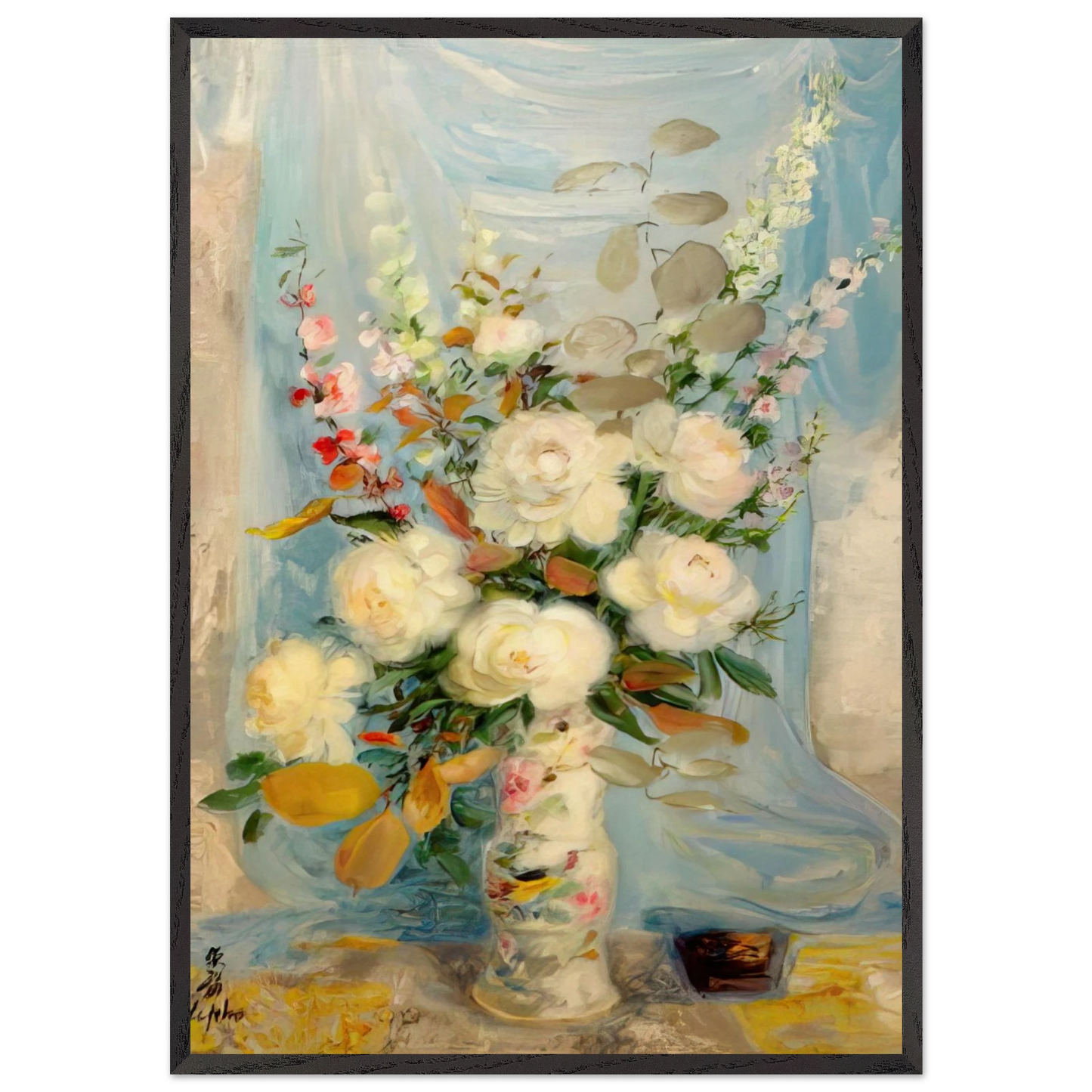 Les Pivones Blanches - Post-Impressionism - Le Pho 70x100 cm / 28x40 inches Framed Art Print – Black Wooden Frame