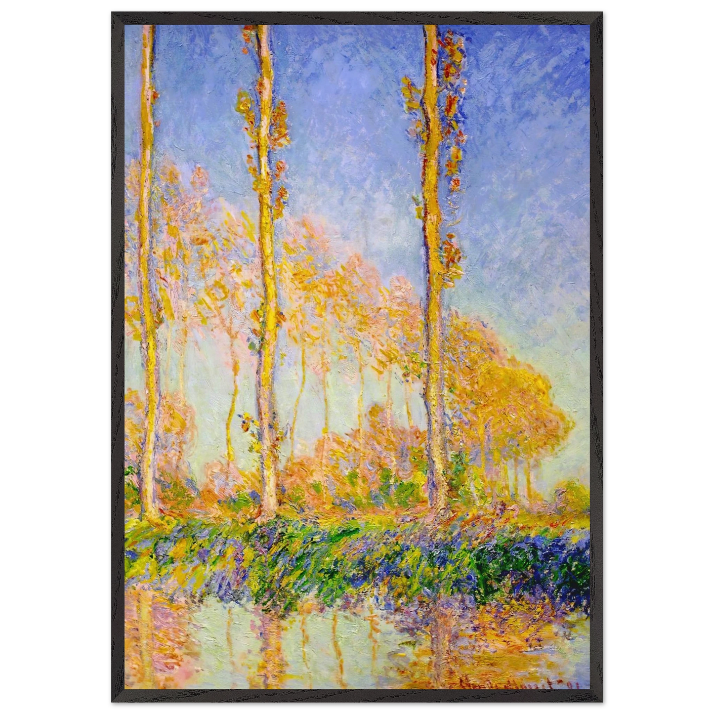 Poplars Autumn Pink Effect - claude monet Framed Art Print – Black Wooden Frame - Default Title - -Framed Art Print