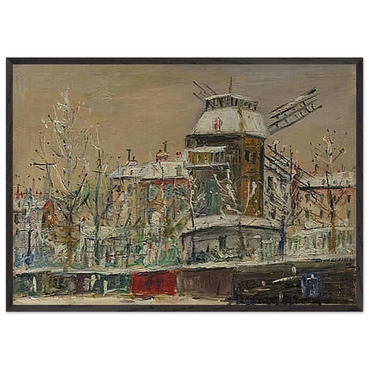 MOULIN DE LA GALETTE UNDER THE SNOW 1 - Maurice Utrillo 70x100 cm / 28x40 inches Framed Art Print – Black Wooden Frame
