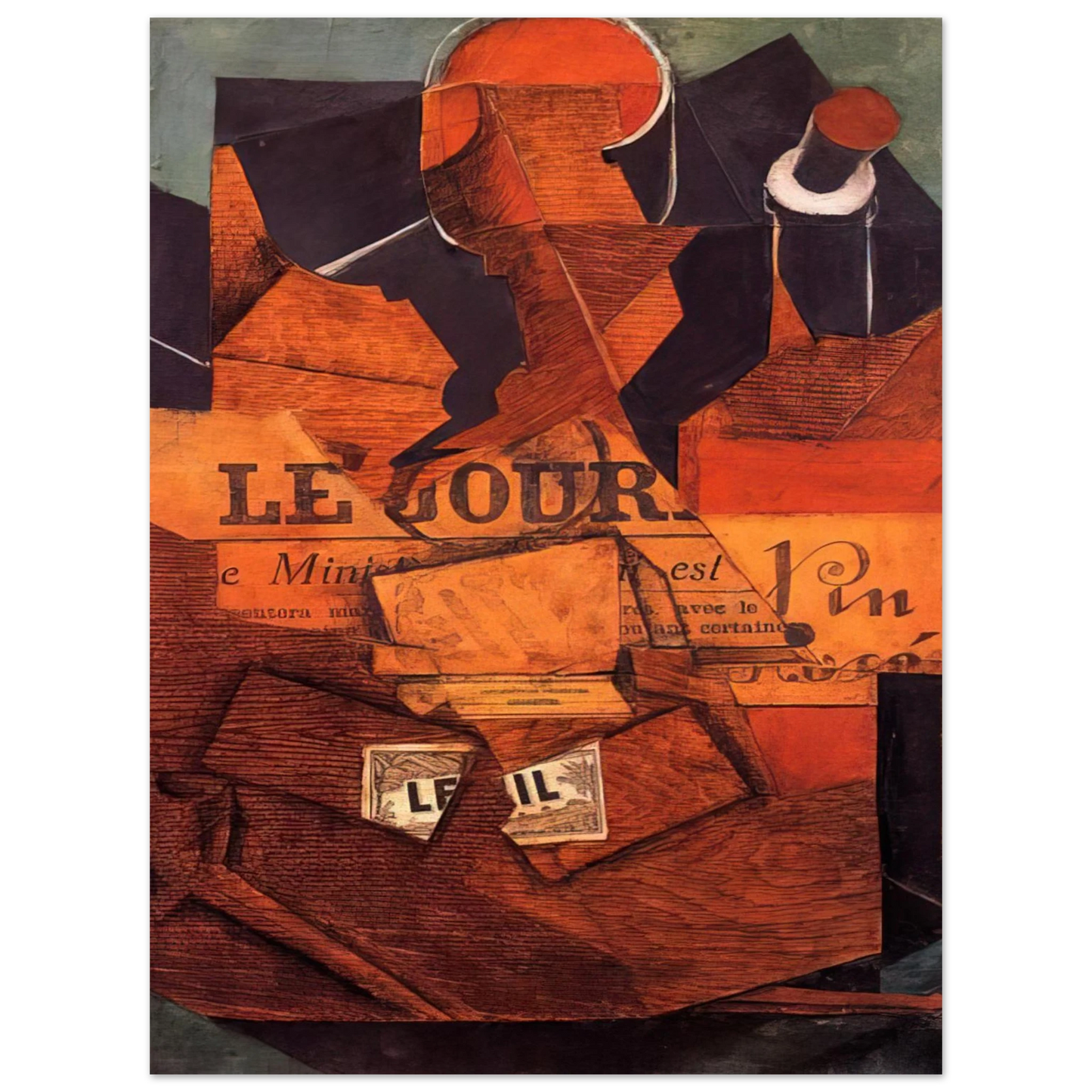 Juan Gris - TOBACCO NEWSPAPER AND BOTTLE OF WINE 1914 Fine Art Poster - Default Title
